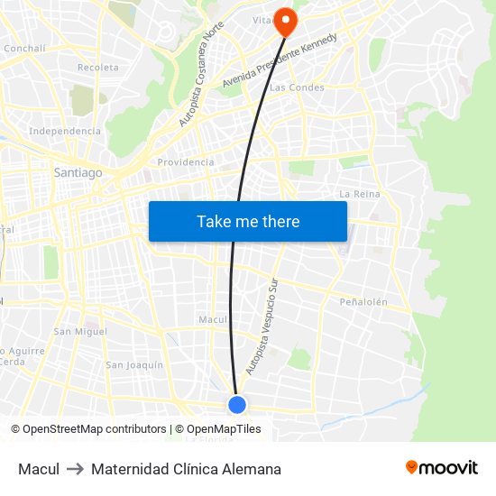 Macul to Maternidad Clínica Alemana map