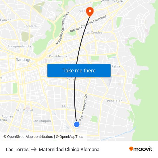 Las Torres to Maternidad Clínica Alemana map