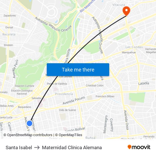 Santa Isabel to Maternidad Clínica Alemana map