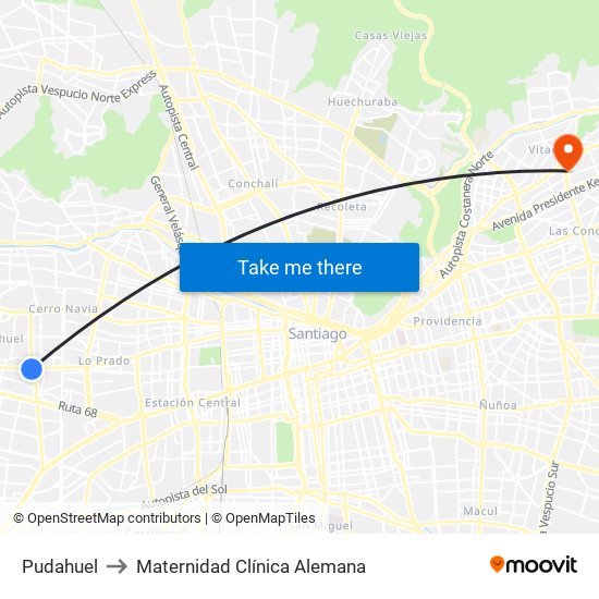 Pudahuel to Maternidad Clínica Alemana map