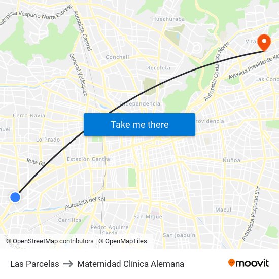 Las Parcelas to Maternidad Clínica Alemana map