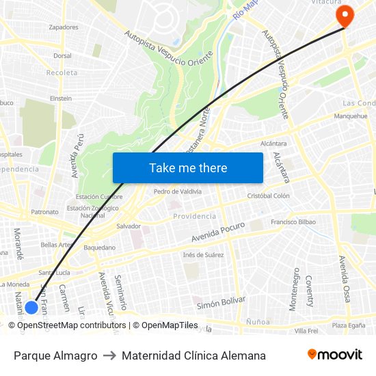 Parque Almagro to Maternidad Clínica Alemana map