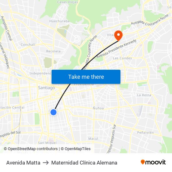 Avenida Matta to Maternidad Clínica Alemana map