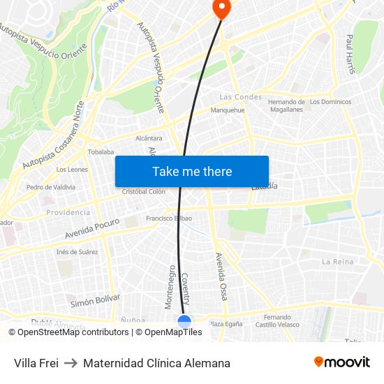 Villa Frei to Maternidad Clínica Alemana map