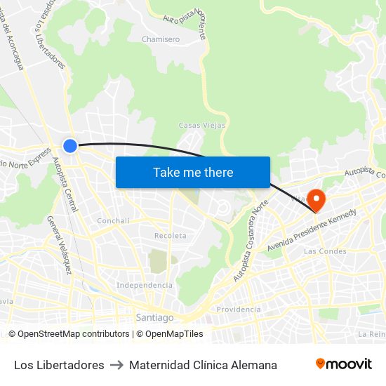 Los Libertadores to Maternidad Clínica Alemana map