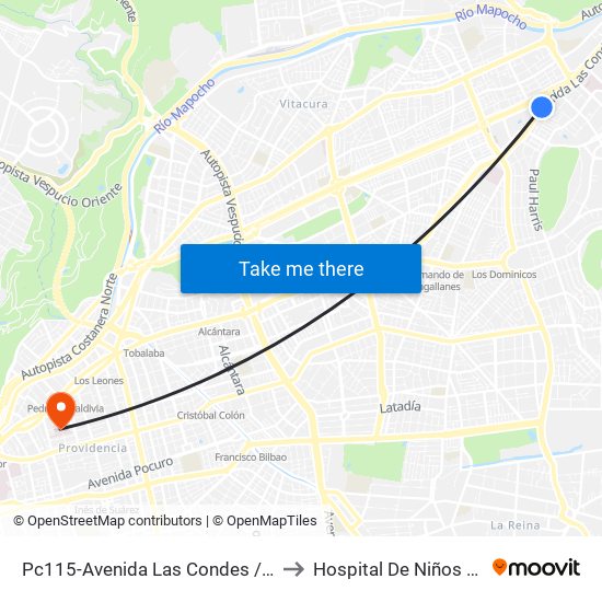 Pc115-Avenida Las Condes / Esq. Psje. Las Condes to Hospital De Niños Calvo Mackenna map