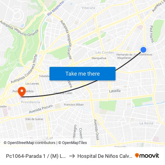 Pc1064-Parada 1 / (M) Los Dominicos to Hospital De Niños Calvo Mackenna map