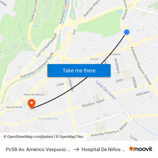 Pc58-Av. Américo Vespucio / Esq. Av. Pdte. Riesco to Hospital De Niños Calvo Mackenna map