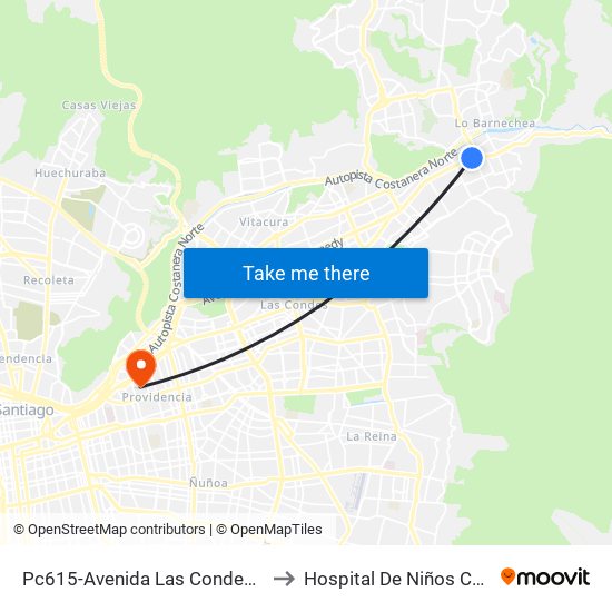 Pc615-Avenida Las Condes / Esq. La Cabaña to Hospital De Niños Calvo Mackenna map