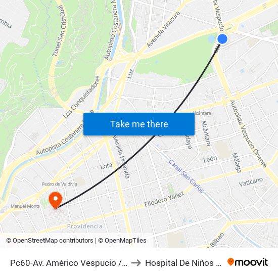 Pc60-Av. Américo Vespucio / Esq. Av. Pdte. Kennedy to Hospital De Niños Calvo Mackenna map