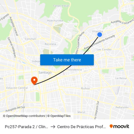 Pc257-Parada 2 / Clínica Alemana to Centro De Prácticas Profesionales Udla map