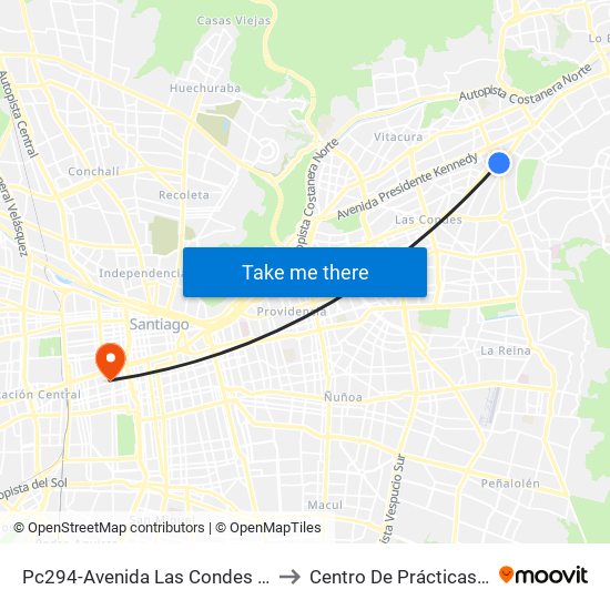 Pc294-Avenida Las Condes / Esq. Av. Padre H. Central to Centro De Prácticas Profesionales Udla map