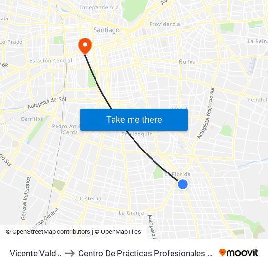 Vicente Valdés to Centro De Prácticas Profesionales Udla map