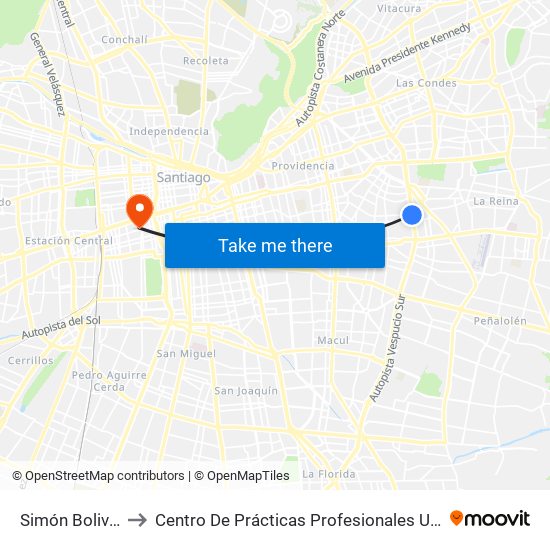 Simón Bolivar to Centro De Prácticas Profesionales Udla map