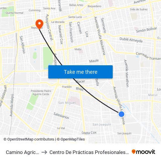 Camino Agrícola to Centro De Prácticas Profesionales Udla map