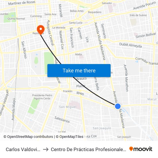 Carlos Valdovinos to Centro De Prácticas Profesionales Udla map