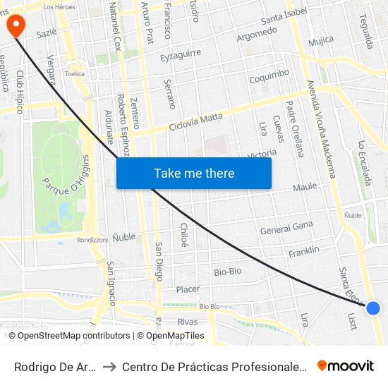 Rodrigo De Araya to Centro De Prácticas Profesionales Udla map