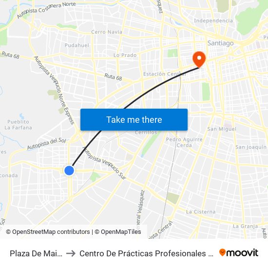 Plaza De Maipú to Centro De Prácticas Profesionales Udla map