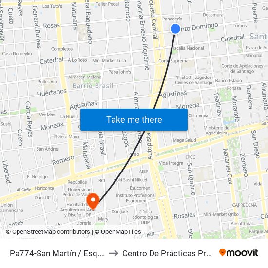 Pa774-San Martín / Esq. Santo Domingo to Centro De Prácticas Profesionales Udla map