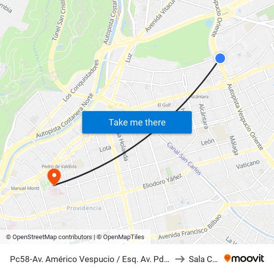 Pc58-Av. Américo Vespucio / Esq. Av. Pdte. Riesco to Sala Cuna map