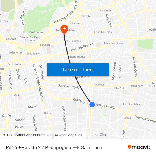 Pd559-Parada 2 / Pedagógico to Sala Cuna map