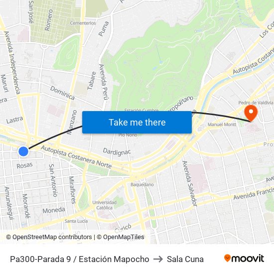 Pa300-Parada 9 / Estación Mapocho to Sala Cuna map