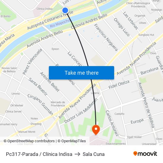 Pc317-Parada / Clínica Indisa to Sala Cuna map