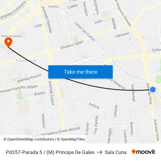 Pd357-Parada 5 / (M) Príncipe De Gales to Sala Cuna map