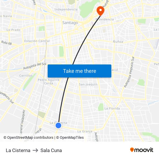La Cisterna to Sala Cuna map