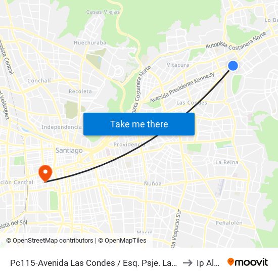 Pc115-Avenida Las Condes / Esq. Psje. Las Condes to Ip Alpes map