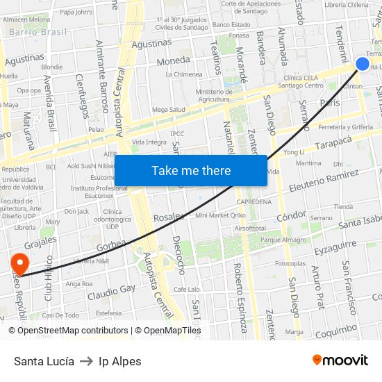 Santa Lucía to Ip Alpes map