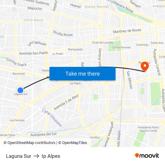 Laguna Sur to Ip Alpes map
