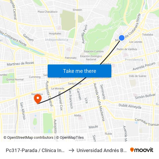 Pc317-Parada / Clínica Indisa to Universidad Andrés Bello map