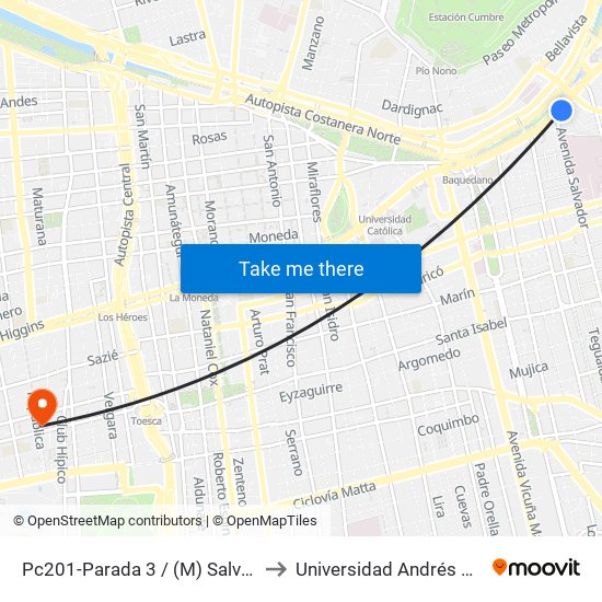 Pc201-Parada 3 / (M) Salvador to Universidad Andrés Bello map