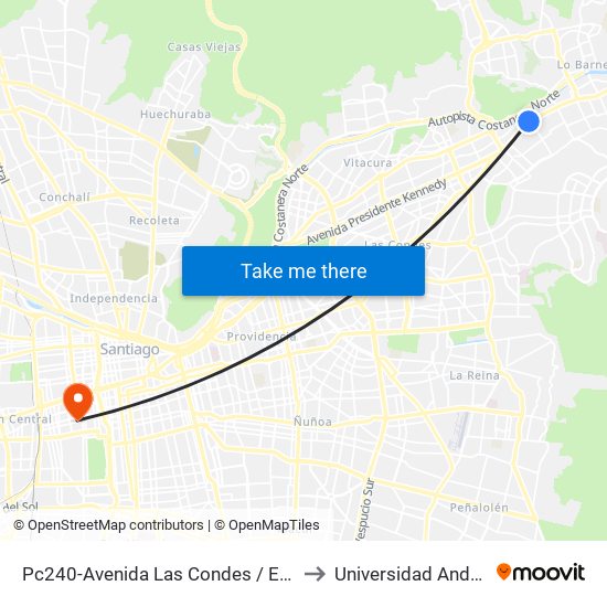 Pc240-Avenida Las Condes / Esq. Pamplona to Universidad Andrés Bello map
