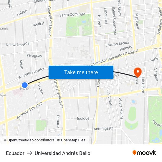 Ecuador to Universidad Andrés Bello map