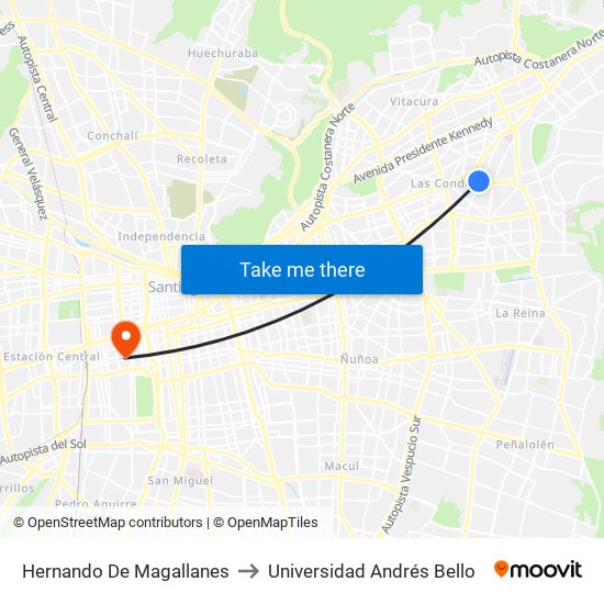 Hernando De Magallanes to Universidad Andrés Bello map