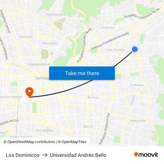 Los Dominicos to Universidad Andrés Bello map