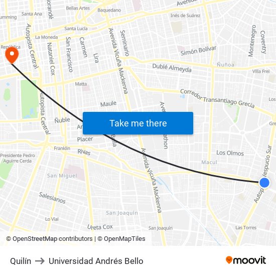Quilín to Universidad Andrés Bello map