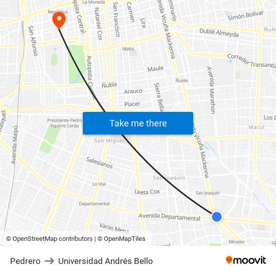 Pedrero to Universidad Andrés Bello map