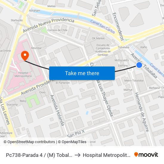 Pc738-Parada 4 / (M) Tobalaba to Hospital Metropolitano map