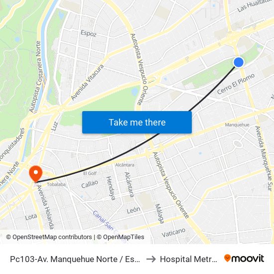 Pc103-Av. Manquehue Norte / Esq. Av. Pdte. Riesco to Hospital Metropolitano map