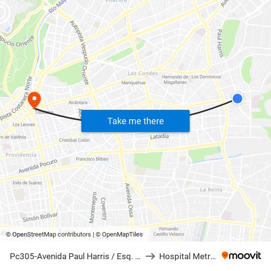 Pc305-Avenida Paul Harris / Esq. Av. Cristóbal Colón to Hospital Metropolitano map