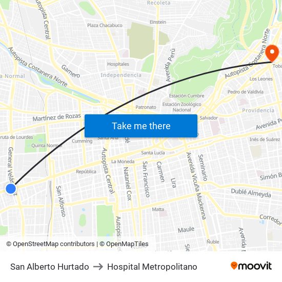 San Alberto Hurtado to Hospital Metropolitano map