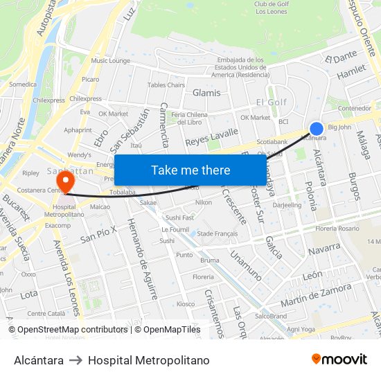 Alcántara to Hospital Metropolitano map