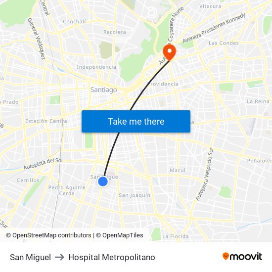 San Miguel to Hospital Metropolitano map