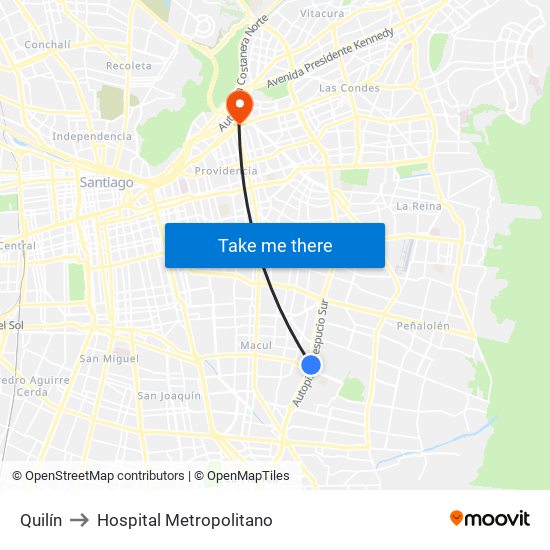 Quilín to Hospital Metropolitano map