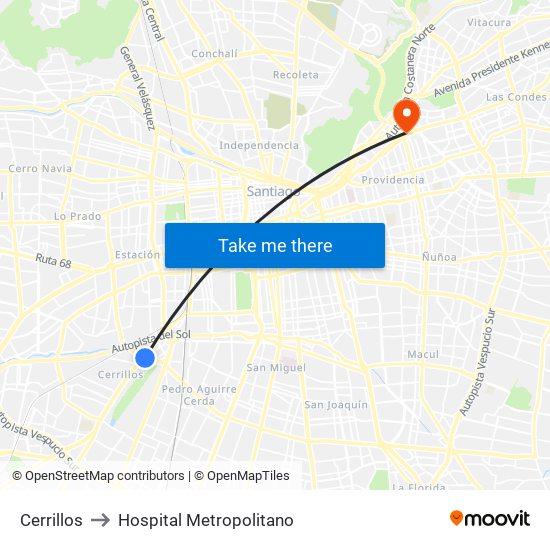 Cerrillos to Hospital Metropolitano map