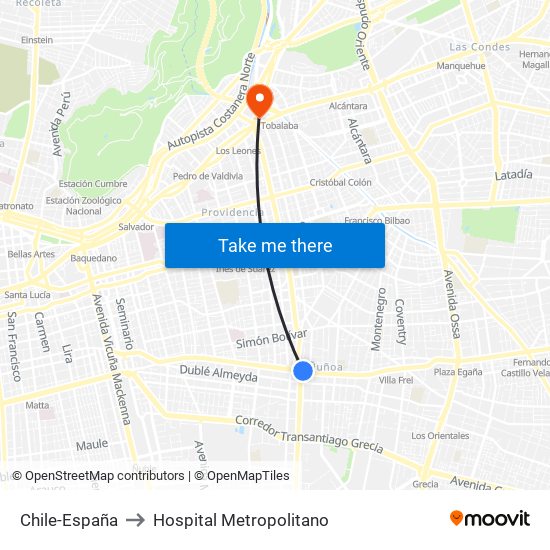 Chile-España to Hospital Metropolitano map