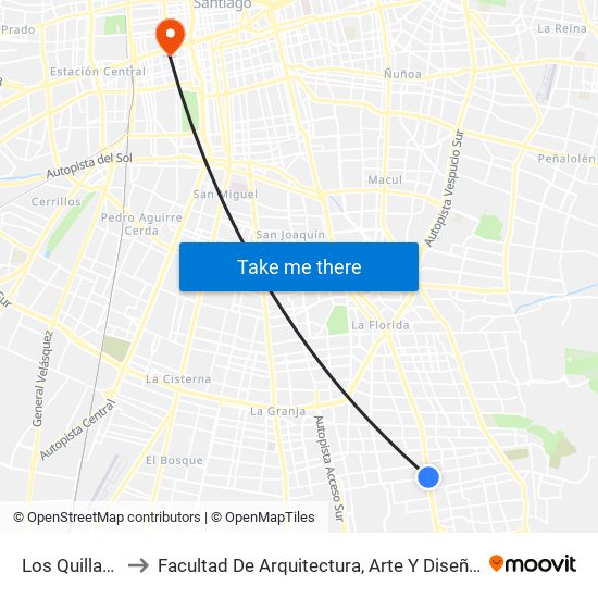 Los Quillayes to Facultad De Arquitectura, Arte Y Diseño Udp map